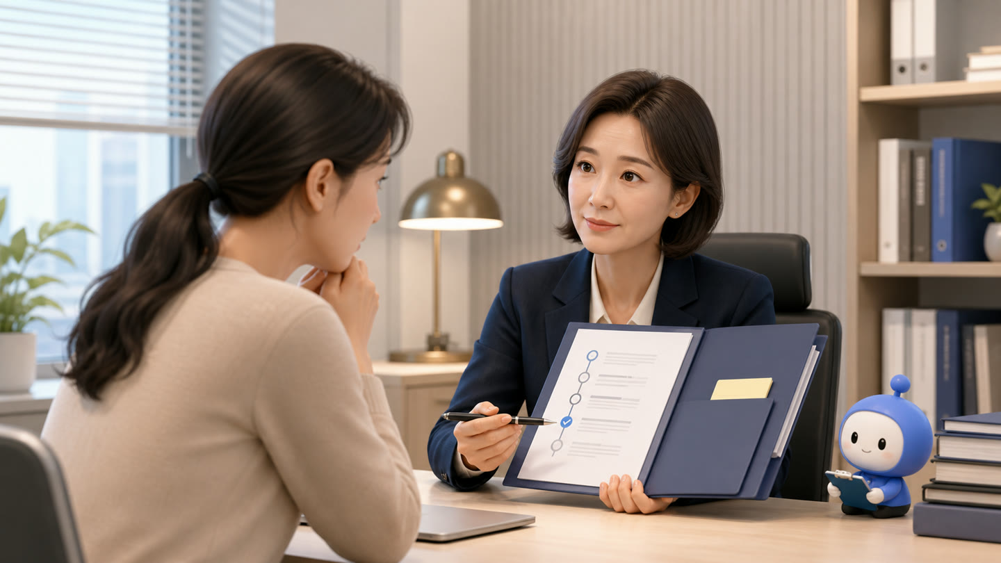 서류 지연 불만, 사실 중심으로 응대하는 법 업무를 진행하는 바로워크 실무자와 바로 캐릭터