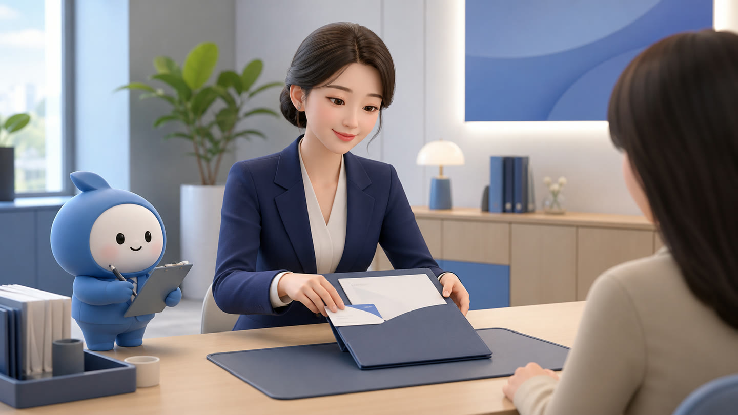 첫 상담 전, 고객에게 안내할 준비서류 업무를 진행하는 바로워크 실무자와 바로 캐릭터